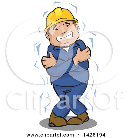 Clipart of a Cold and Shivering Male Worker Wearing a Hard Hat and Hugging Himself - Royalty Free Vector Illustration by David Rey