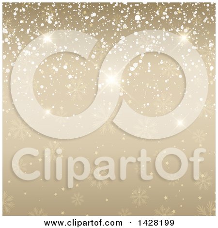 Clipart of a Gold Snowflake and Sparkle Christmas Background - Royalty Free Vector Illustration by KJ Pargeter