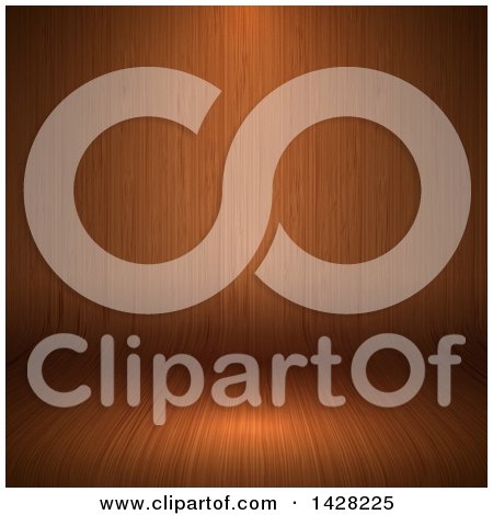 Clipart of a Curved Wood Background with Gallery Light - Royalty Free Vector Illustration by KJ Pargeter