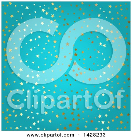 Clipart of a Background of Golden Stars over Blue - Royalty Free Vector Illustration by KJ Pargeter