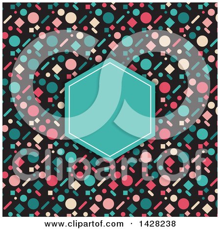 Clipart of a Blank Turquoise Invitation Frame over a Retro Colorful Pattern - Royalty Free Vector Illustration by KJ Pargeter
