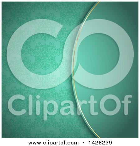 Clipart of a Green or Turquoise Invitation Design with a Floral Pattern and Text Space - Royalty Free Vector Illustration by KJ Pargeter