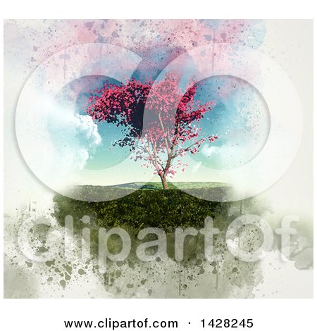 Clipart of a 3d Grungy Maple Tree in a Grassy Landscape - Royalty Free Illustration by KJ Pargeter