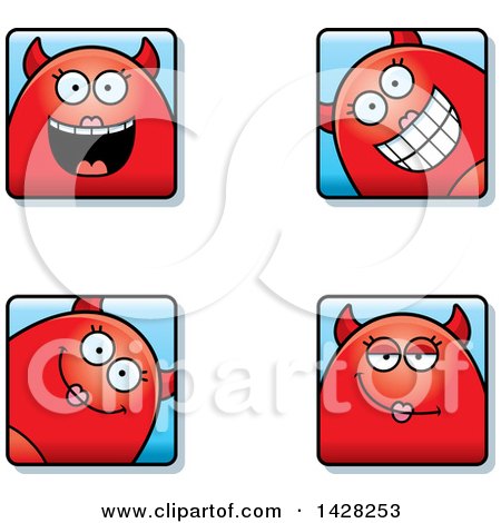 Clipart of Happy Female Devil Faces - Royalty Free Vector Illustration by Cory Thoman
