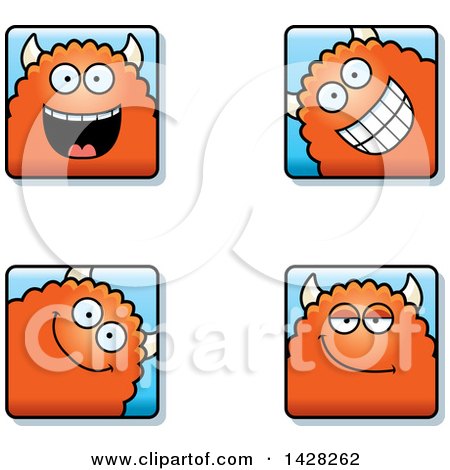 Clipart of Happy Monster Faces - Royalty Free Vector Illustration by Cory Thoman