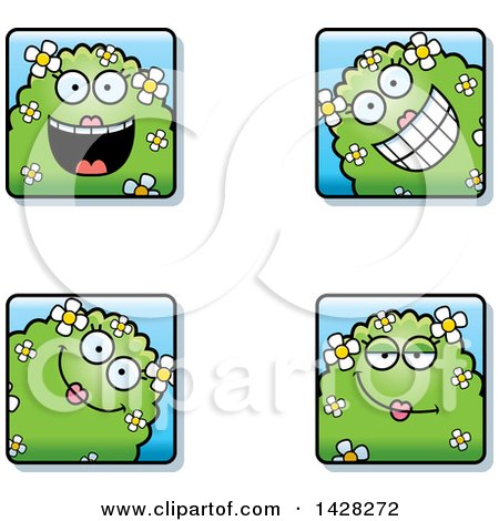 Clipart of Happy Female Shrub Monster Faces - Royalty Free Vector Illustration by Cory Thoman