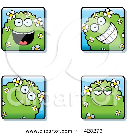 Clipart of Happy Shrub Monster Faces - Royalty Free Vector Illustration by Cory Thoman