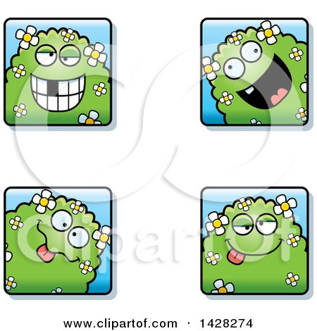 Clipart of Goofy Shrub Monster Faces - Royalty Free Vector Illustration by Cory Thoman