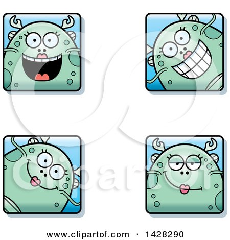 Clipart of Happy Female Fish Monster Faces - Royalty Free Vector Illustration by Cory Thoman
