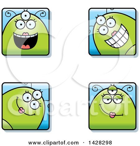 Clipart of Four Happy Female Alien Faces - Royalty Free Vector Illustration by Cory Thoman