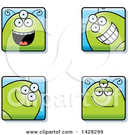 Clipart of Four Happy Alien Faces - Royalty Free Vector Illustration by Cory Thoman