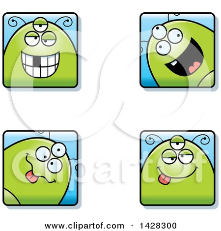 Clipart of Four Goofy Alien Faces - Royalty Free Vector Illustration by Cory Thoman