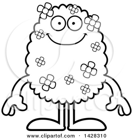 Clipart of a Cartoon Black and White Lineart Happy Shrub Monster - Royalty Free Vector Illustration by Cory Thoman