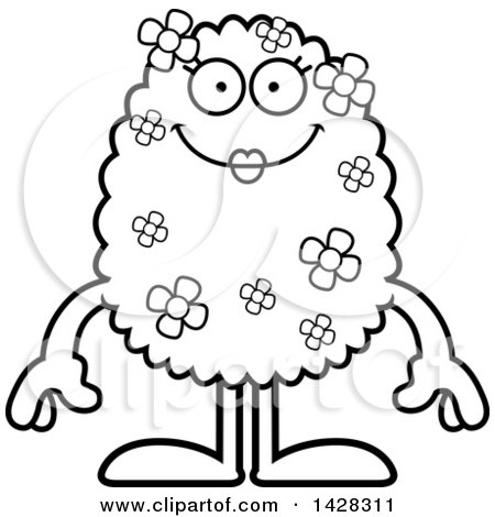 Clipart of a Cartoon Black and White Lineart Happy Female Shrub Monster - Royalty Free Vector Illustration by Cory Thoman