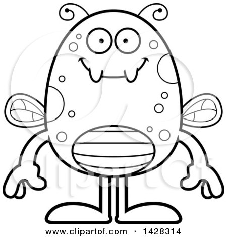 Clipart of a Cartoon Black and White Lineart Happy Fly - Royalty Free Vector Illustration by Cory Thoman