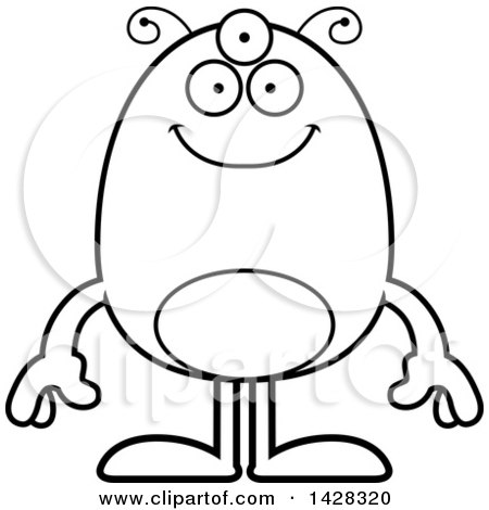 Clipart of a Cartoon Black and White Lineart Happy Alien - Royalty Free Vector Illustration by Cory Thoman
