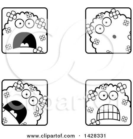 Clipart of Black and White Lineart Scared Shrub Monster Faces - Royalty Free Vector Illustration by Cory Thoman