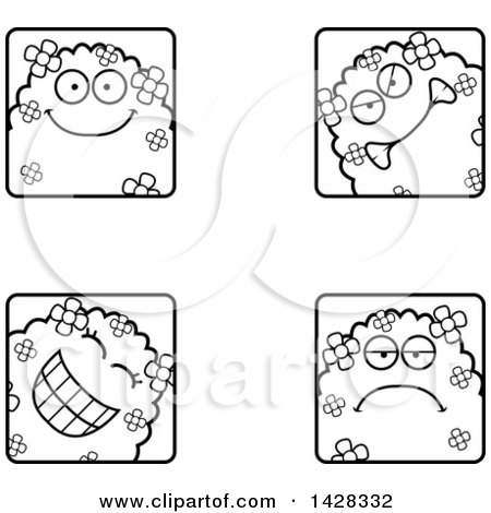 Clipart of Black and White Lineart Shrub Monster Faces - Royalty Free Vector Illustration by Cory Thoman