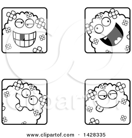 Clipart of Black and White Lineart Goofy Shrub Monster Faces - Royalty Free Vector Illustration by Cory Thoman