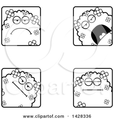 Clipart of Black and White Lineart Calm Shrub Monster Faces - Royalty Free Vector Illustration by Cory Thoman