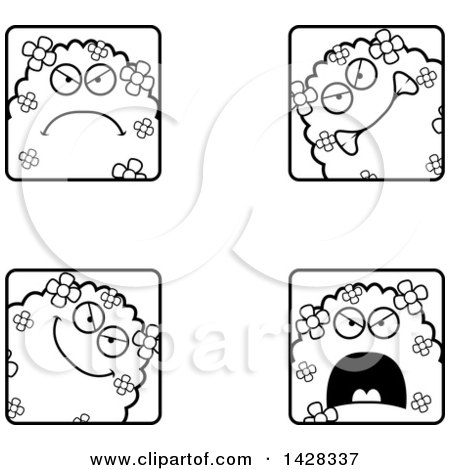 Clipart of Black and White Lineart Mad Shrub Monster Faces - Royalty Free Vector Illustration by Cory Thoman
