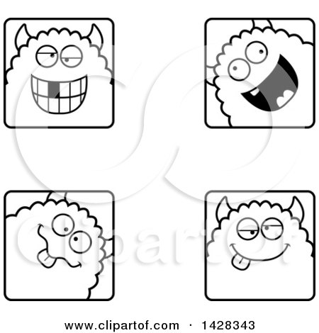 Clipart of Black and White Lineart Goofy Monster Faces - Royalty Free Vector Illustration by Cory Thoman