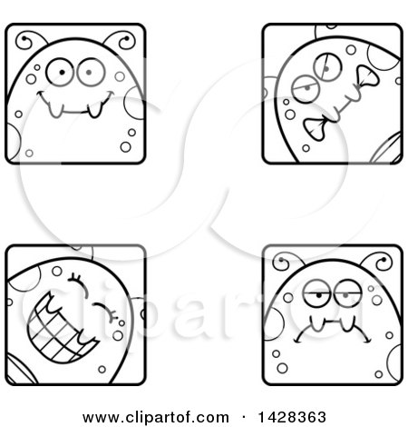 Clipart of Black and White Lineart Fly Faces - Royalty Free Vector Illustration by Cory Thoman