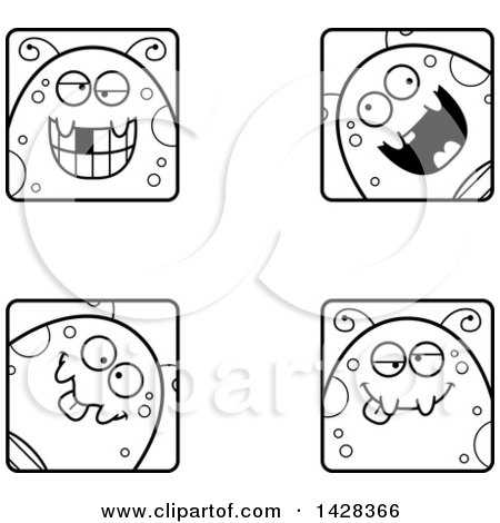 Clipart of Black and White Lineart Goofy Fly Faces - Royalty Free Vector Illustration by Cory Thoman