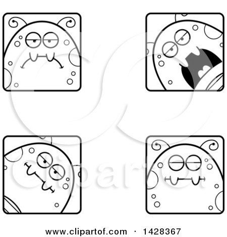Clipart of Black and White Lineart Calm Fly Faces - Royalty Free Vector Illustration by Cory Thoman