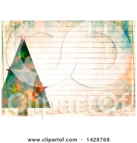 Clipart of a Watercolor Background of a Christmas Tree over Ruled Paper - Royalty Free Illustration by Prawny