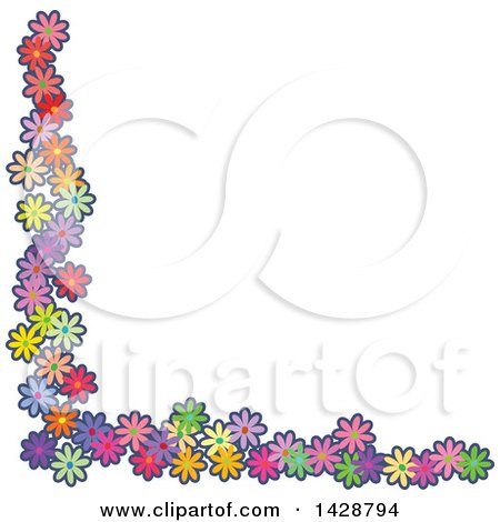 Clipart of a Colorful Corner Border of Daisy Flowers - Royalty Free Vector Illustration by Prawny