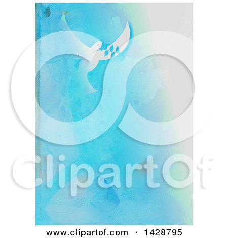Clipart of a Peace Dove Flying over a Blue Watercolor Background - Royalty Free Illustration by Prawny