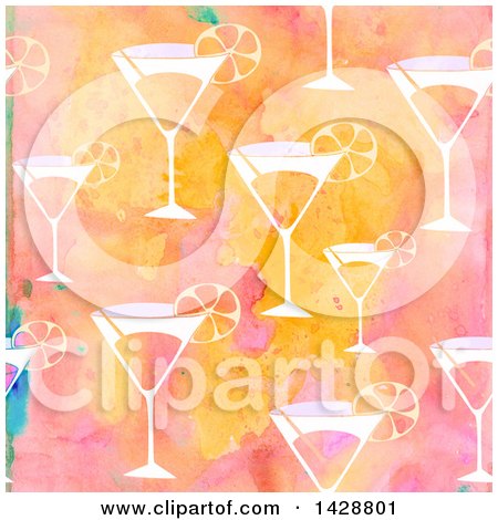 Clipart of a Watercolor Background of Cocktails - Royalty Free Illustration by Prawny