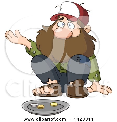 Cartoon Bearded Caucasian Homeless Man Begging for Money Posters, Art  Prints by - Interior Wall Decor #1428811