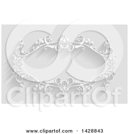 Clipart of a White Ornate Vintage Floral Frame, on Gray with Shadows - Royalty Free Vector Illustration by AtStockIllustration