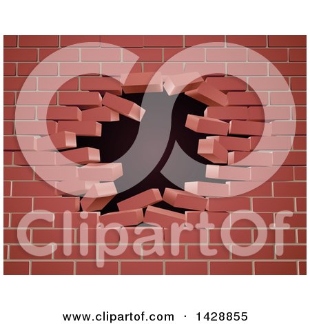 Clipart of a 3d Hole in a Red Brick Wall - Royalty Free Vector Illustration by AtStockIllustration