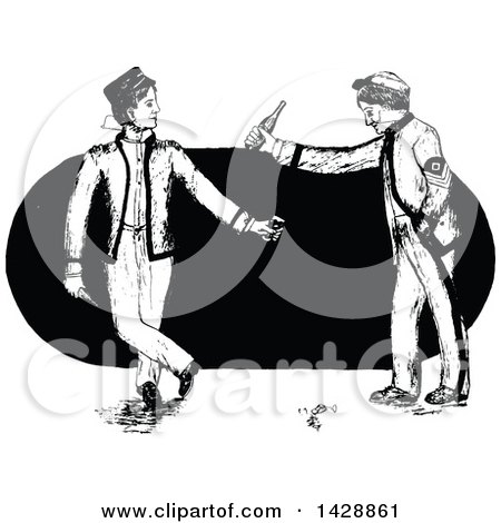 Clipart of a Vintage Black and White Sketched Soldiers Drinking - Royalty Free Vector Illustration by Prawny Vintage