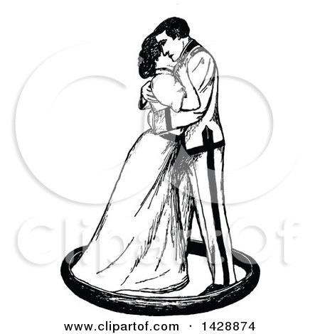 Clipart of a Vintage Black and White Sketched Couple Dancing - Royalty Free Vector Illustration by Prawny Vintage