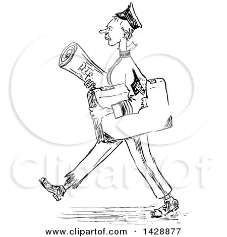 Clipart of a Vintage Black and White Sketched Soldier - Royalty Free Vector Illustration by Prawny Vintage