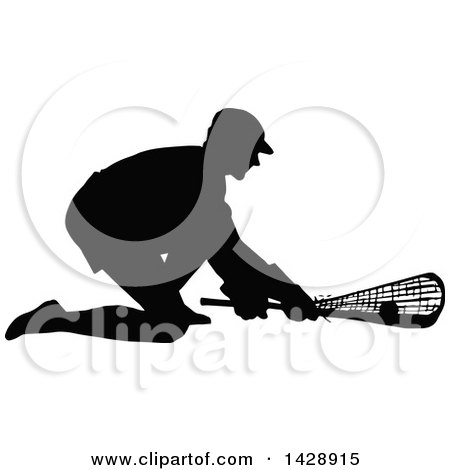 Clipart of a Vintage Black Silhouetted Lacrosse Player - Royalty Free Vector Illustration by Prawny Vintage