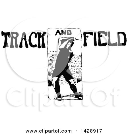 Clipart of a Vintage Black and White Sketched Track and Field Athlete - Royalty Free Vector Illustration by Prawny Vintage