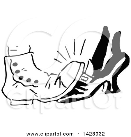 Clipart of a Vintage Black and White Sketched Couple Playing Footsie - Royalty Free Vector Illustration by Prawny Vintage