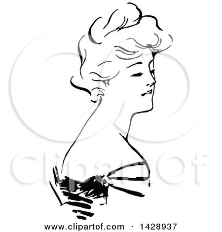 Clipart of a Vintage Black and White Sketched Lady - Royalty Free Vector Illustration by Prawny Vintage