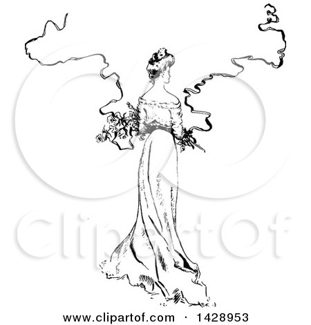 Clipart of a Vintage Black and White Sketched Woman - Royalty Free Vector Illustration by Prawny Vintage