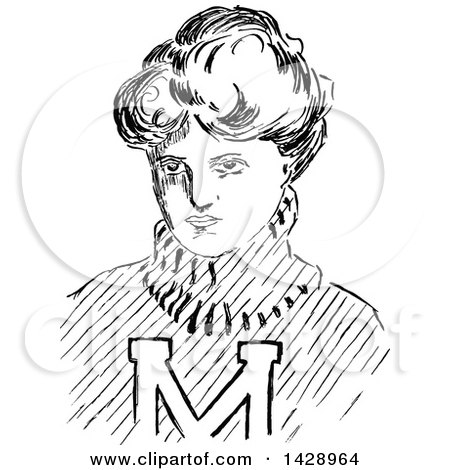 Clipart of a Vintage Black and White Sketched Female Athlete - Royalty Free Vector Illustration by Prawny Vintage