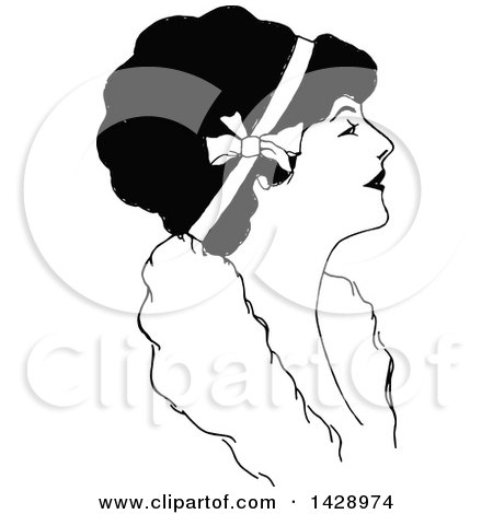 Clipart of a Vintage Black and White Sketched Woman - Royalty Free Vector Illustration by Prawny Vintage