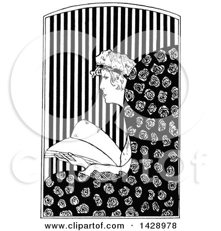 Clipart of a Vintage Black and White Sketched Woman Reading in a Chair - Royalty Free Vector Illustration by Prawny Vintage