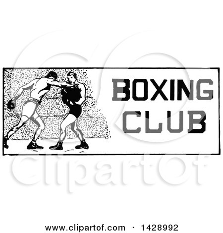 Clipart of a Vintage Black and White Sketched Boxing Club Design - Royalty Free Vector Illustration by Prawny Vintage