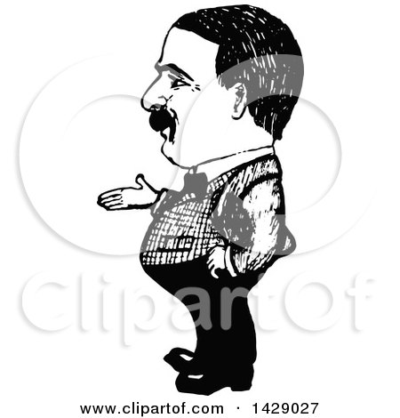 Clipart of a Vintage Black and White Sketched Man Gesturing - Royalty Free Vector Illustration by Prawny Vintage