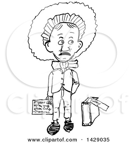 Clipart of a Vintage Black and White Sketched Man Going to College - Royalty Free Vector Illustration by Prawny Vintage